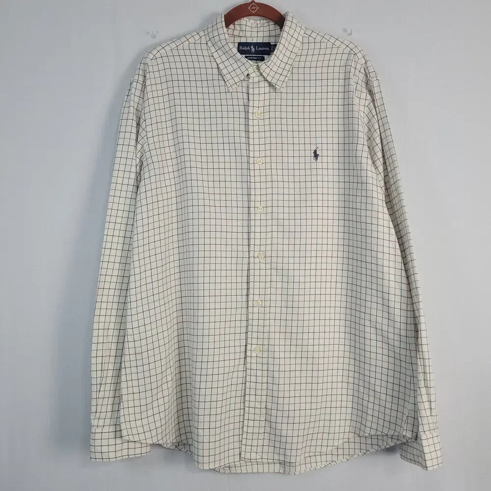 Ralph Lauren Custom Fit Long Sleeve Button-down Shirt size XL White Multi Pony